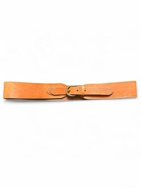 J. Crew Tan Leather Waist Belt with Gold Round Buckle